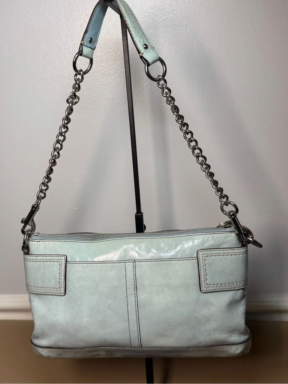 Rare Coach Y2K Baby Blue Patent SoHo Buckle Chain Bag F13454